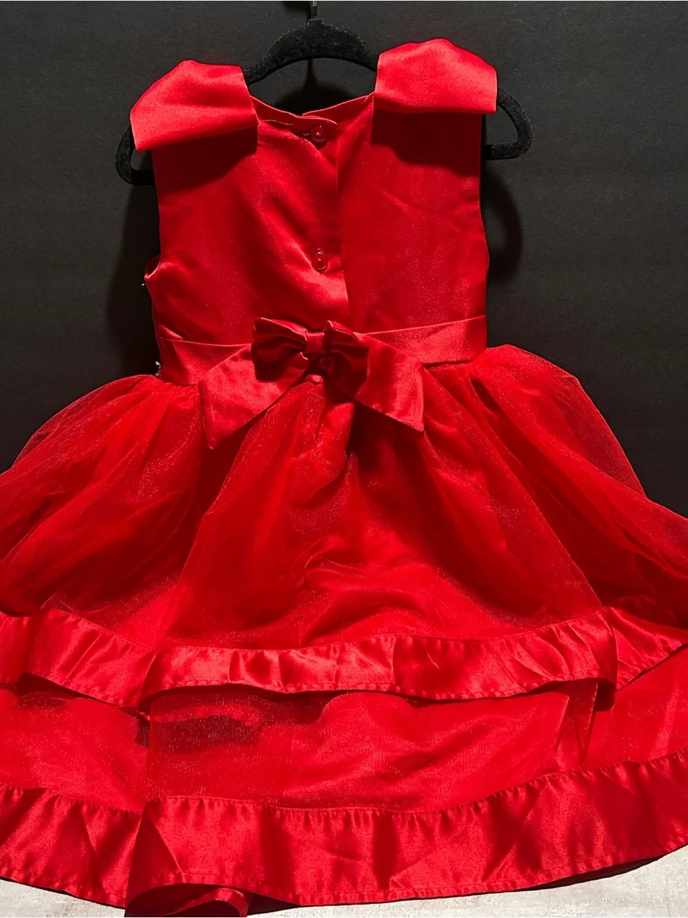 Blueberi Boulevard Red Satin & Tulle Bow-Shoulder Party Dress